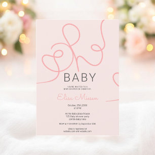 Invitation Calligraphie rose vif chic moderne Oh baby shower