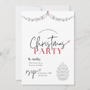 Invitation Calligraphie rouge et gris Fête de Noël