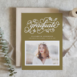 Invitation Calligraphie Rustique Gold Photo Graduation