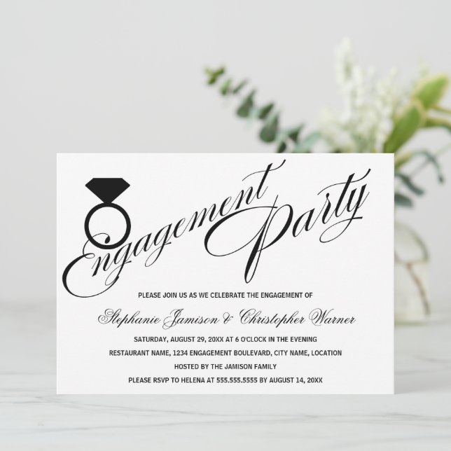 Invitation Calligraphie Script Diamond Ring Engagement Party (Debout devant)