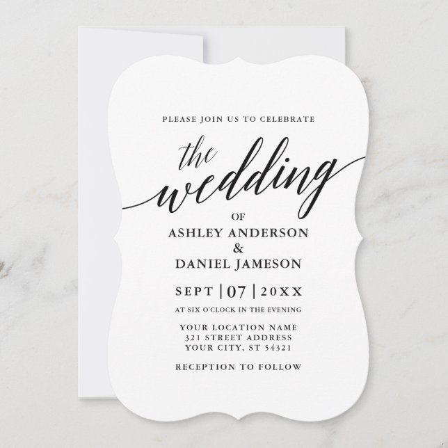Invitation Calligraphie Script Moderne Mariage élégant (Devant)