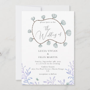 Invitation Calligraphie Seashell & Seaweed Beach Mariage