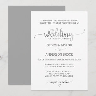 Invitation Calligraphie simple à huile d'argent Mariage offic