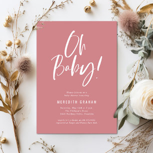 Invitation Calligraphie simple Baby shower de fille rose