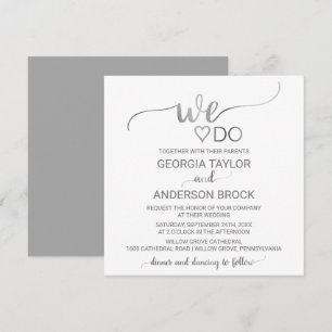 Invitation Calligraphie simple en argent "We Do" Mariage Carr