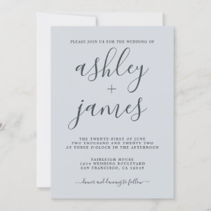 Invitation Calligraphie simple et chic Pastel Mariage bleu