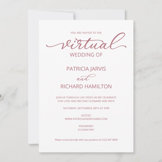 Invitation Calligraphie simple et élégante Mariage virtuel (Devant)