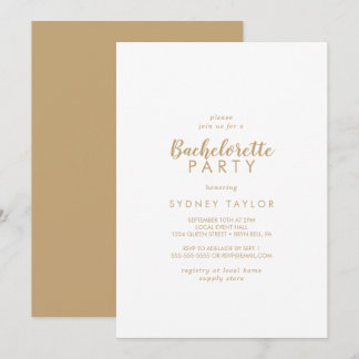 Invitation Calligraphie simple | Gold Back Bachelorte Party