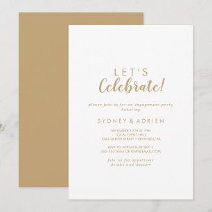 Invitation Calligraphie simple Gold Back Fêtons la fête