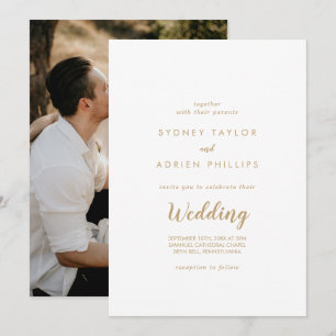 Invitation Calligraphie simple Gold Photo Mariage informel