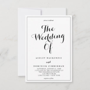 Invitation Calligraphie simple Mariage frontière noir et blan