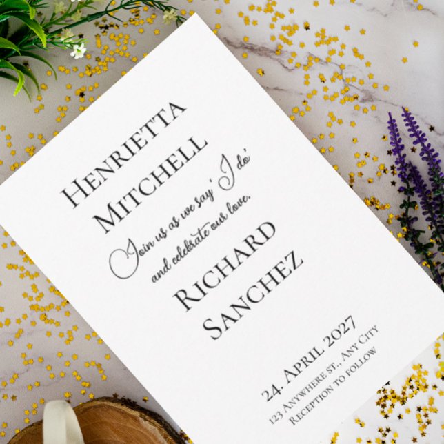 Invitation Calligraphie simple Mariage noir et blanc (Créateur téléchargé)