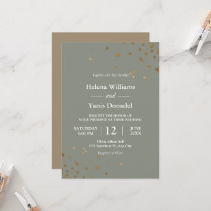 Invitation Calligraphie simple vert sauge et or
