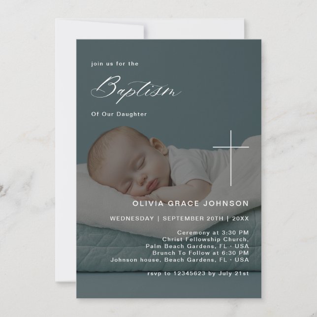 Invitation Calligraphie superposition photo Genre Baptême neu (Devant)