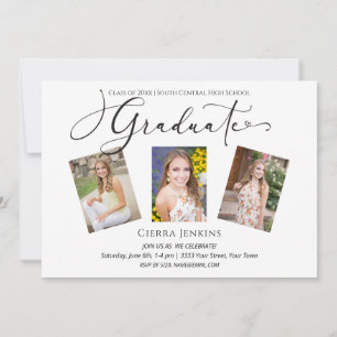 Invitation Calligraphie Trois Photo White Graduation Party
