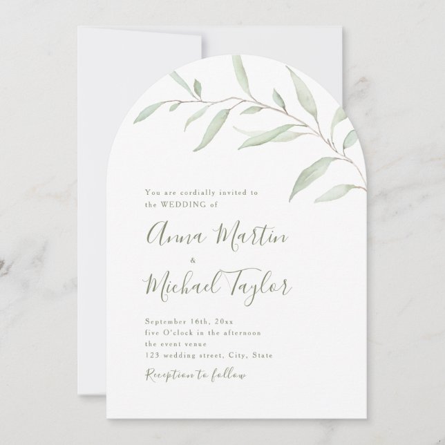 Invitation Calligraphie verte minimale mariage de sauge rusti (Devant)