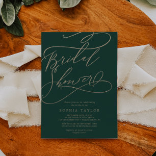 Invitation Calligraphie verte romantique Fête des mariées flo