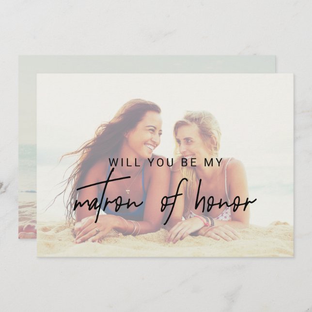 Invitation Calligraphie Whimsical Faded Photo Matron D'Honneu (Devant / Derrière)