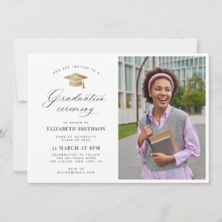 Invitation Calligraphy gold cap photo graduation ceremony