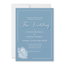 Calligraphy Script Dusty Blue White Floral Wedding