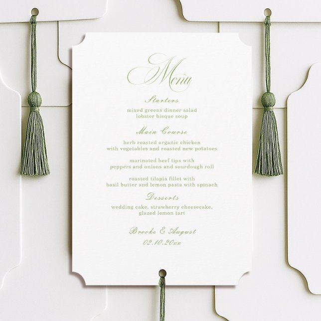 Invitation Calligraphy White and Sage Green Wedding Menu Card (Créateur téléchargé)