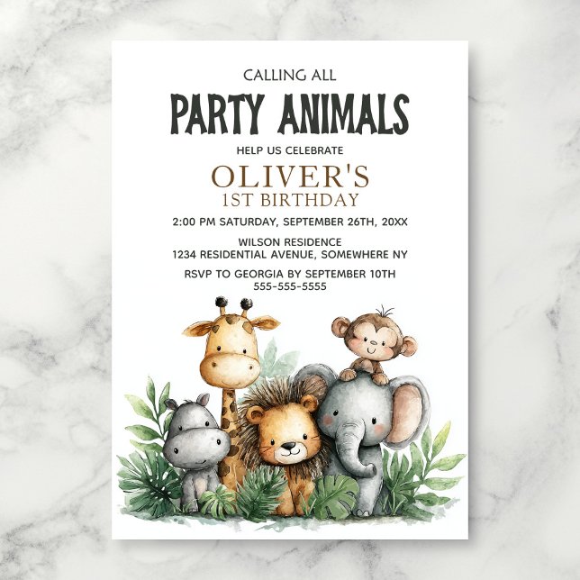 Invitation Calling All Party Animals 1st Birthday Party (Créateur téléchargé)
