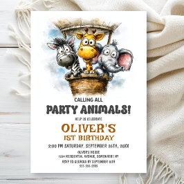 Invitation Calling all Party Animals 1st Birthday Party