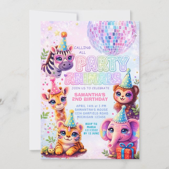 Invitation Calling All Party Animals Disco Ball Birthday (Devant)