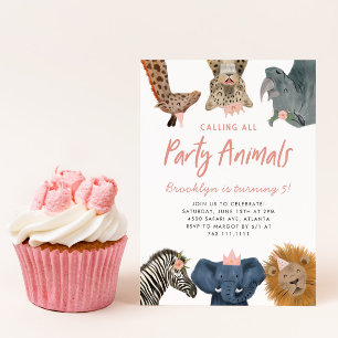 Invitation Calling All Party Animals Pink Safari Birthday 