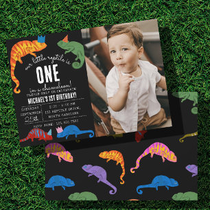 Invitation Caméléon Reptile Lézard Enfants Première Anniversa