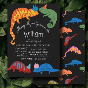 Invitation Caméléons Reptiles Colorés Lézards Anniversaire En