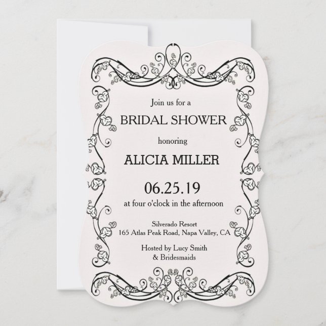 Invitation Cameo Vins Français Rose Frame Bridal Couple Douch (Devant)