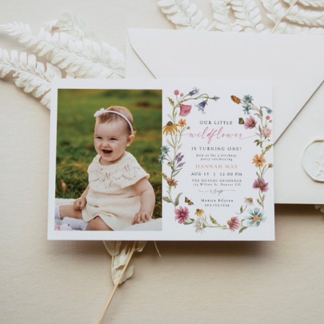 Invitation CAMILLA Papillon Fleur sauvage fille premier anniv (Créateur téléchargé)
