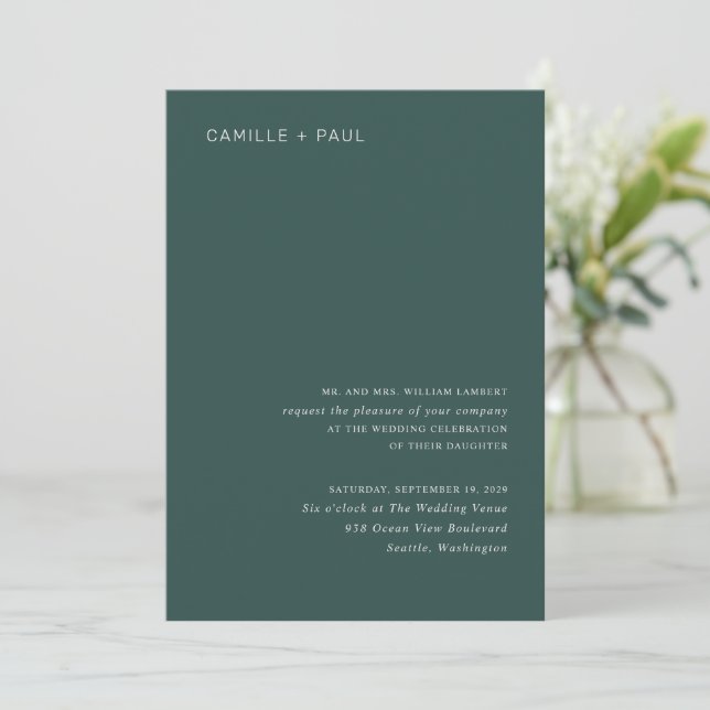 Invitation Camille Pine Green Mariage moderne (Debout devant)
