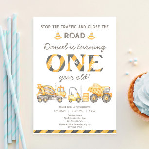 Invitation Camion à benne de chantier 1er anniversaire de gar