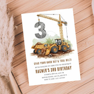 Invitation Camion à benne excavatrice de construction 3e anni