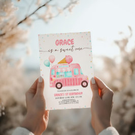 Invitation Camion à glace rose Voici l'anniversaire de la Sco
