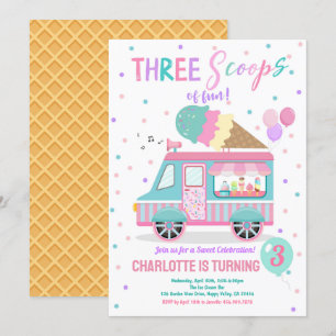 Invitation Camion à glace Trois Scoops de Fun 3e anniversaire