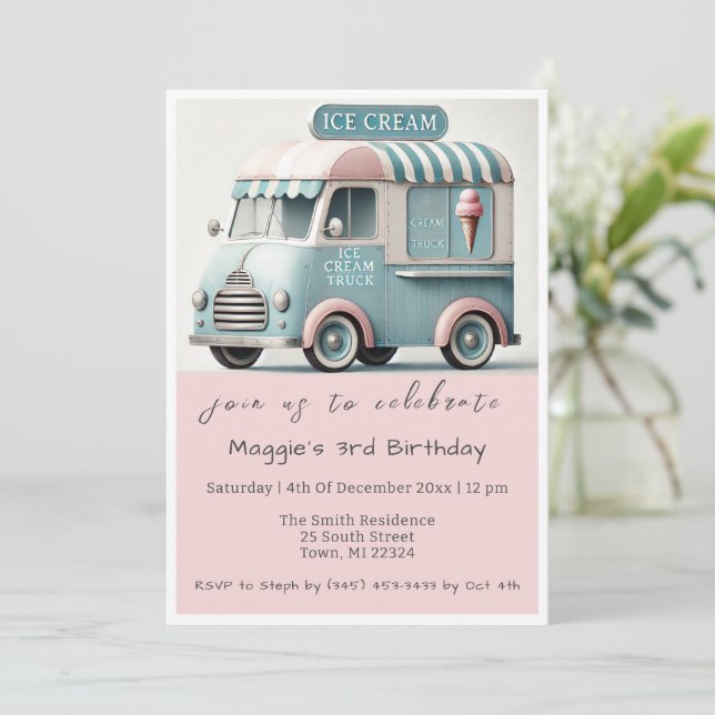 Invitation Camion à glace vintage Anniversaire (Debout devant)
