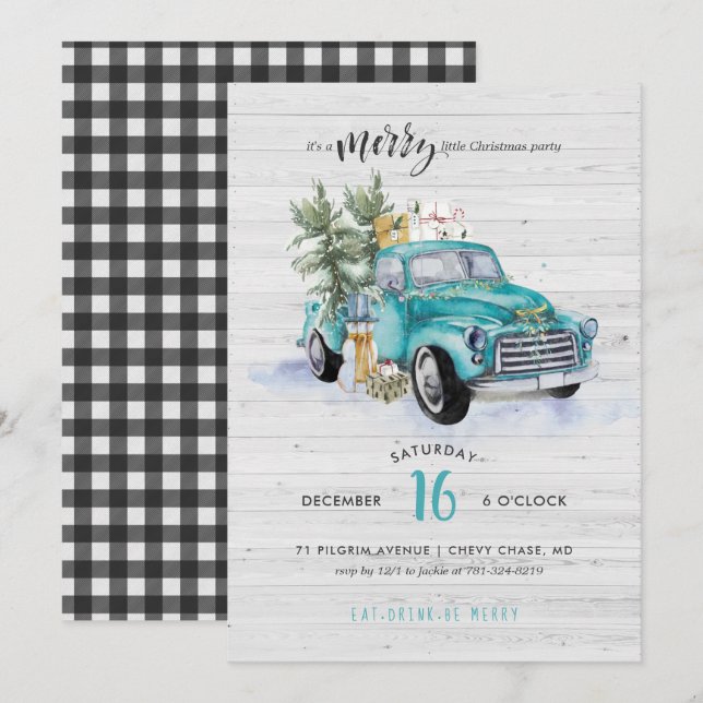 Invitation Camion agricole rustique | Fête de Noël (Devant / Derrière)