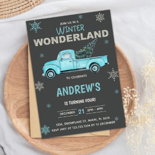 Invitation Camion bleu Winter Wonderland Anniversaire Invitat