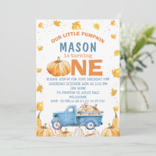 Invitation Camion Citrouille bleu orange 1er anniversaire