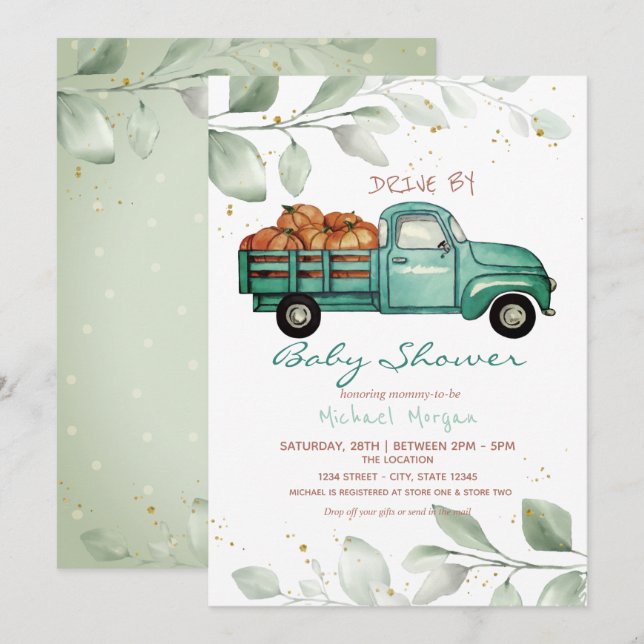 Invitation Camion Citrouille Conduit Par Baby shower (Devant / Derrière)