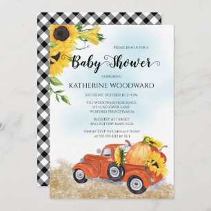 Invitation Camion Citrouille d'automne Baby shower Sunflowe