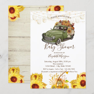 Invitation Camion citrouille, Texture bois, Baby shower tourn