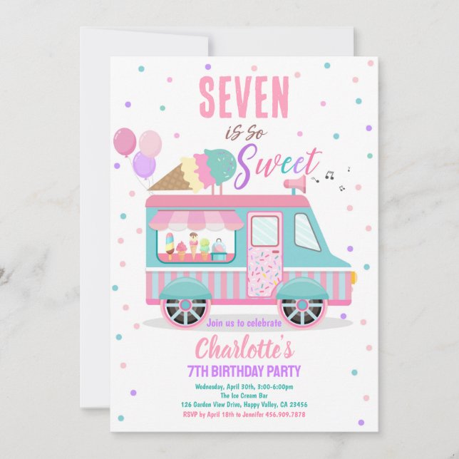 Invitation Camion Crème de glace N'importe quel âge Douce fêt (Devant)