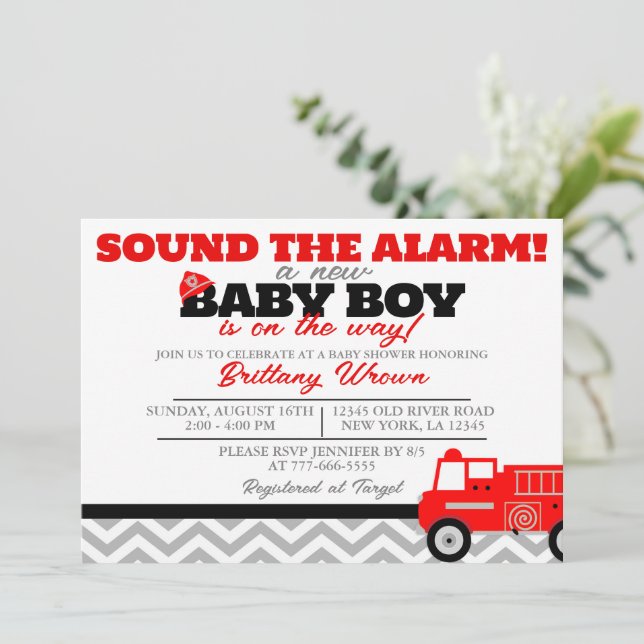 Invitation Camion d'alarme Sonne le Baby shower d'alarme Invi (Debout devant)