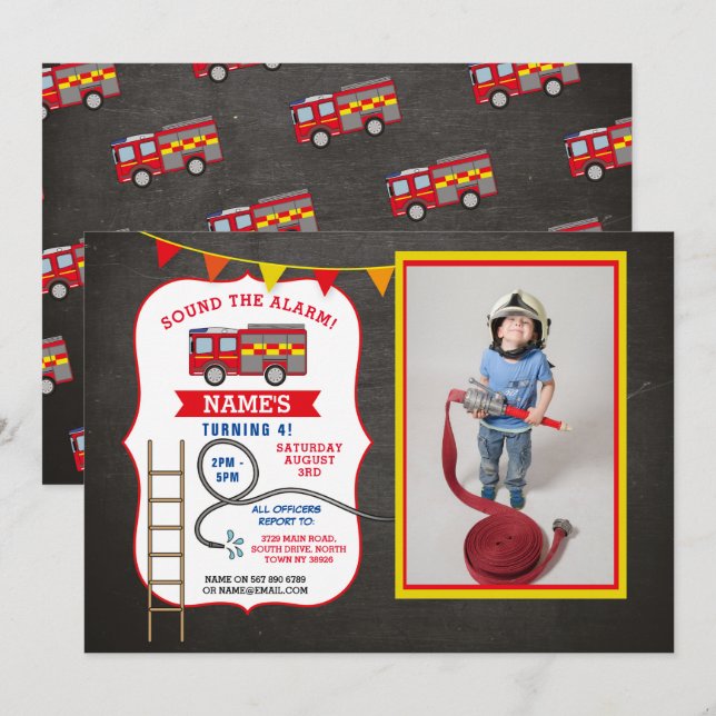 Invitation Camion d'anniversaire de la fête d'anniversaire du (Devant / Derrière)