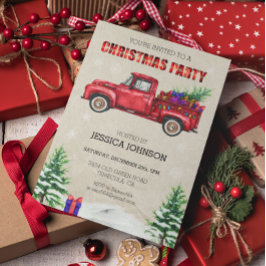 Invitation Camion d'aquarelle de Noël Rouge Plat