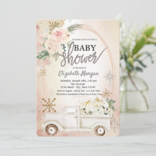 Invitation Camion de citrouille blanche, Roses, Baby shower d
